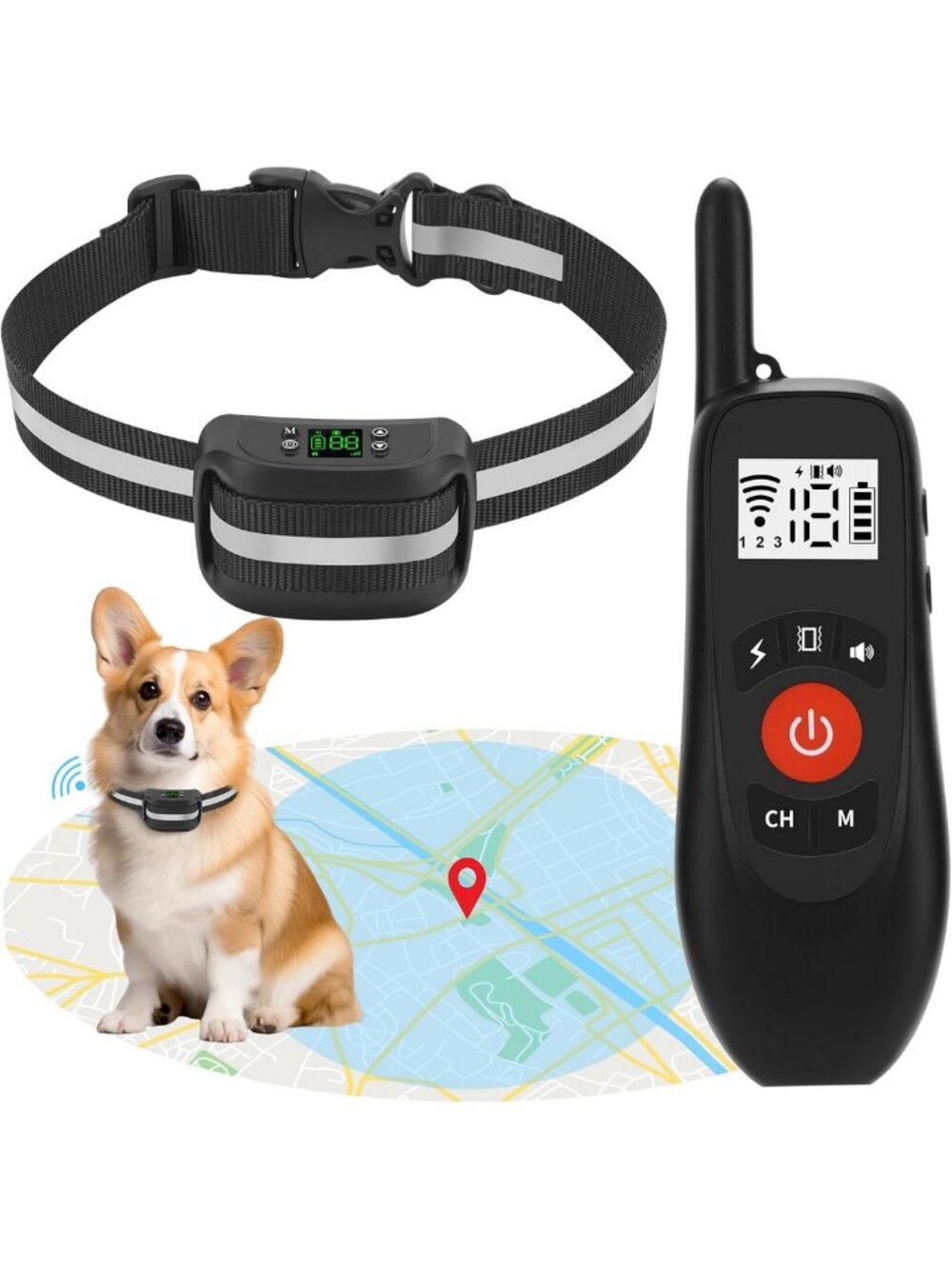 Portable 2-in-1 GPS Dog Fence & Training Collar, Wireless Pet Containment System